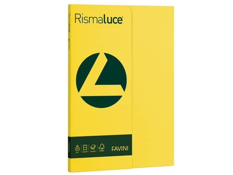 Carta colorata Favini Rismaluce colori forti 200 g/mý A4 giallo sole 53 Risma da 50 fogli – A69B544