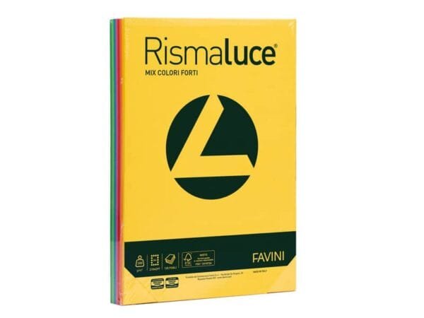 Carta colorata Favini Rismaluce colori forti 200 g/mý A4 mix 8 colori Risma da 125 fogli - A67X114