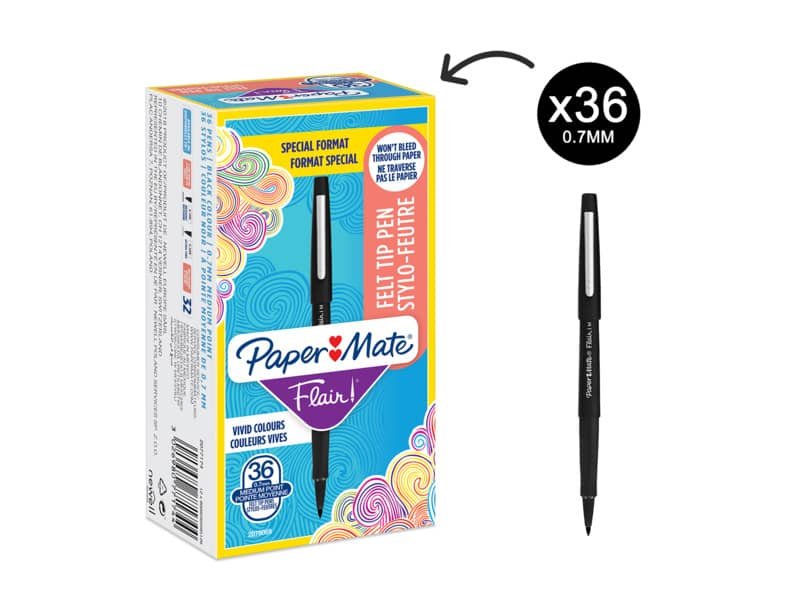 Penne punta fibra Paper Mate Flair/Nylon M 1,1 mm nero special pack 36 pezzi – 2077174