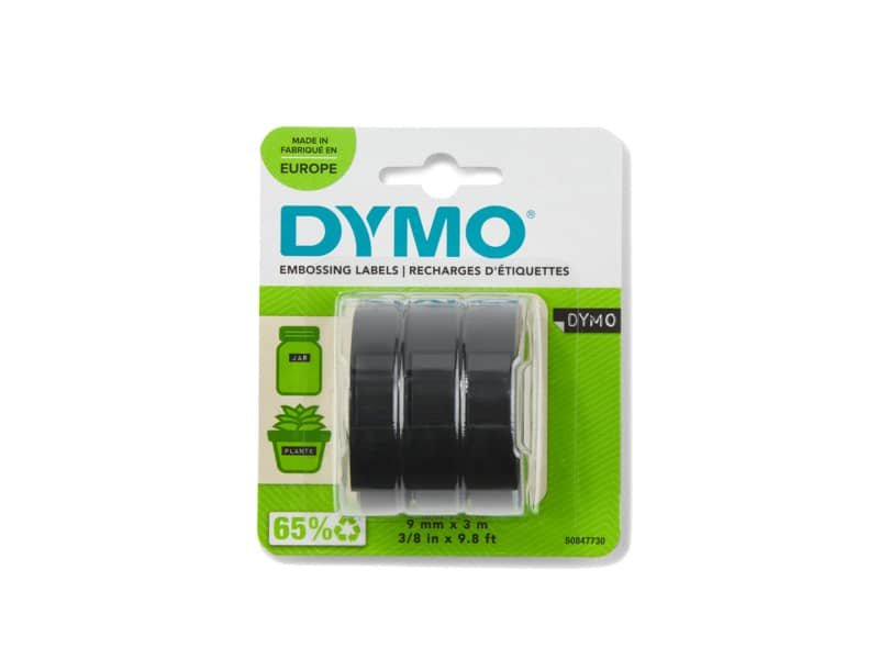 Nastri a rilievo per etichettatrici Dymo vinile 9 mm x 3 m bianco/nero blister da 3 – S0847730