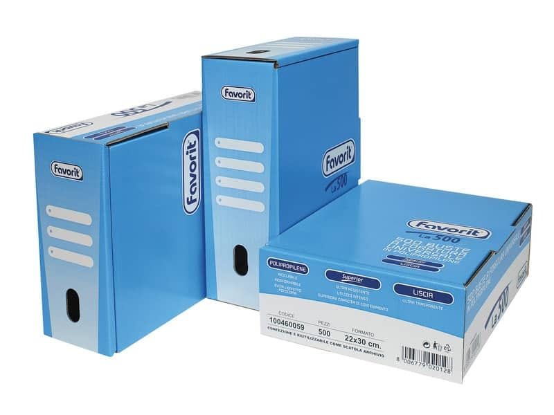 Buste trasp. a foratura universale FAVORIT La500 liscia superior 22×30 cm scatola da 500 – 100460059
