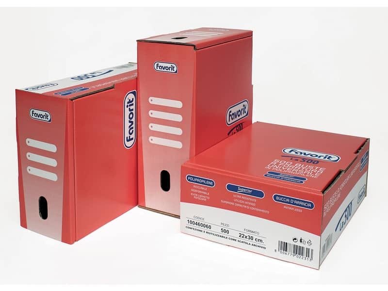 Buste trasp. a foratura universale FAVORIT La500 buccia d’arancia superior 22×30 cm scatola da 500 – 100460060