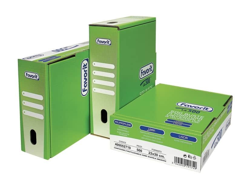 Buste trasp. a foratura universale FAVORIT La500 liscia linear 22×30 cm scatola da 500 – 400052719