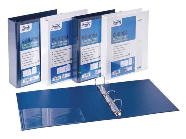 Raccoglitore personalizzabile FAVORIT Europa 26x32 cm 4 anelli tondi  25 mm blu - 100460462