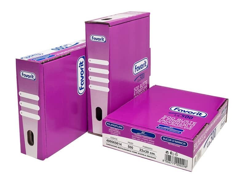 Buste trasp. a foratura universale FAVORIT La500 buccia d’arancia air 22×30 cm  scatola da 500 – 400065614