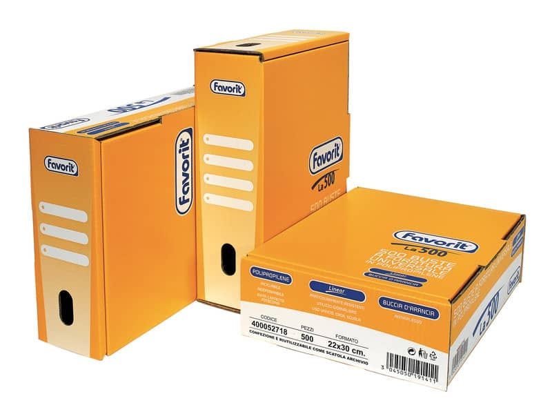 Buste trasp. a foratura universale FAVORIT La500 buccia d’arancia linear 22×30 cm  scatola da 500 – 400052718