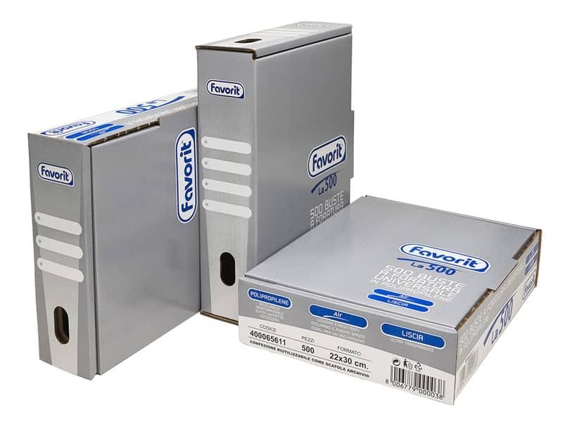 Buste trasp. a foratura universale FAVORIT La500 liscia air 22×30 cm scatola da 500 – 400065611
