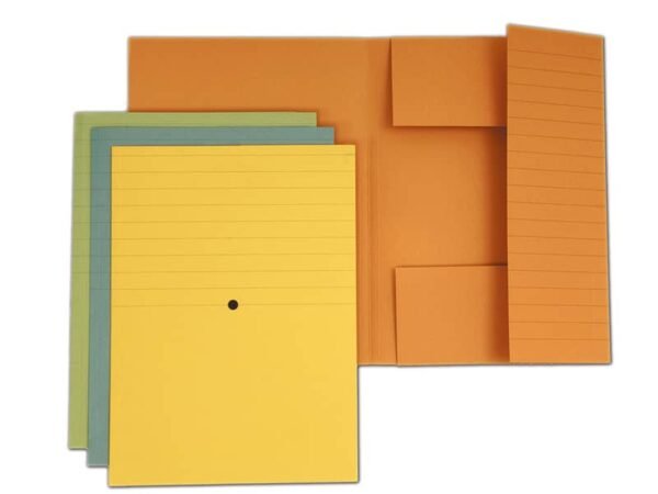 Cartelline a 3 lembi incollati 4Mat A4 in carta woodstock 285 g/mý dorso 2 cm arancio conf. da 20 pezzi - 3440 03