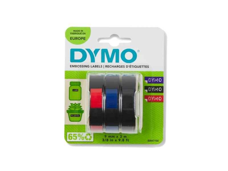 Nastri a rilievo per etichettatrici Dymo vinile 9 mm x 3 m assortiti blister da 3 – S0847750