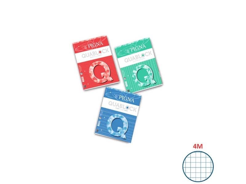 Blocco 50 fogli Pigna Quablock a 4 fori A4 quadretti 4 mm 00609774M