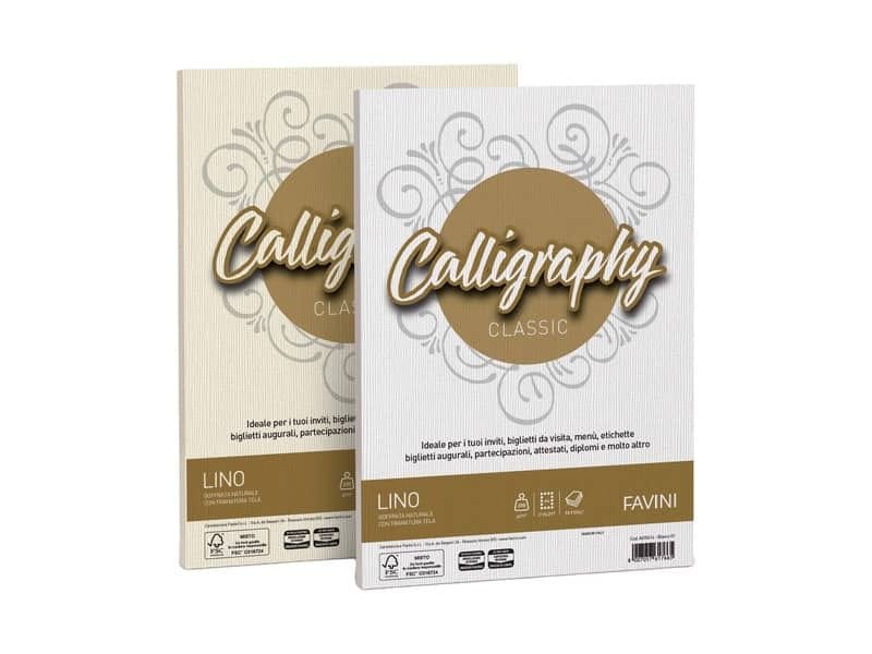 Carta lino FAVINI Calligraphy per lettere per stampa inkjet e laser 200 g/mý A4 avorio 02  50 fogli – A69Q614