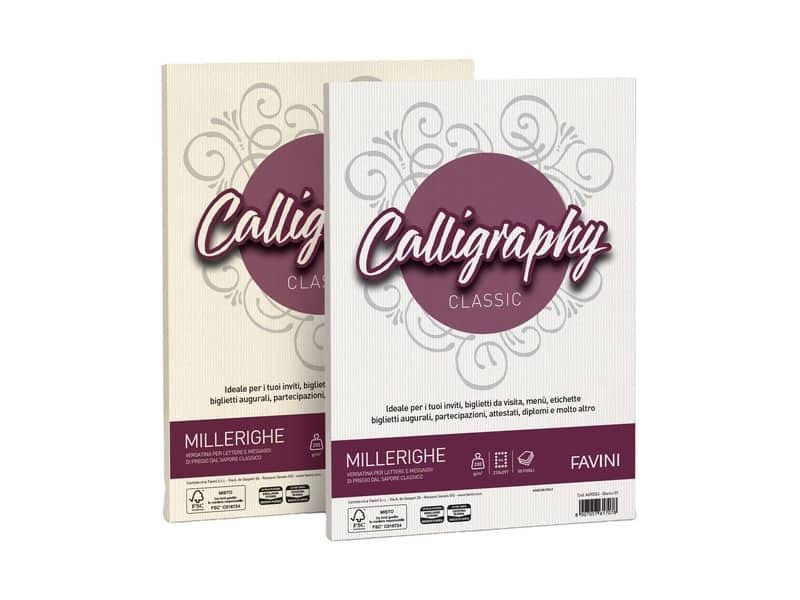 Carta pergamena Favini Calligraphy Millerighe liscia fondo rigato 100 g/mý A4 bianco 01 50 fogli – A690224