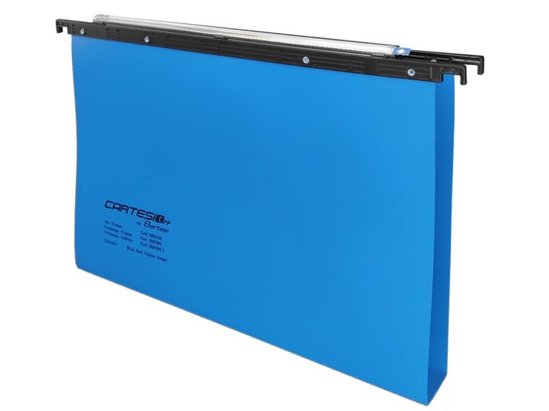 Cartelle sospese orizzontali per cassetti CARTESIO PP 39 cm fondo a U 3 cm blu Conf. 25 pezzi – 500/395 3 -A3