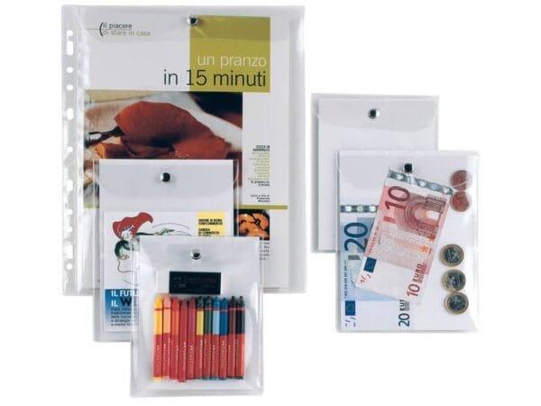 Busta con bottone Sei Rota Press 2E alto spessore 9,5x12 cm trasparente 440912