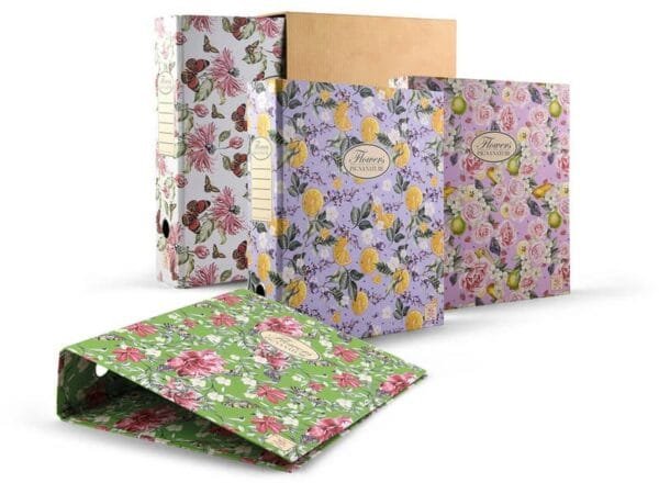 Registratore a 2 anelli con custodia PIGNA Nature Flowers con dorso da 8 cm 28,5x35 cm assortiti - 0223325D8