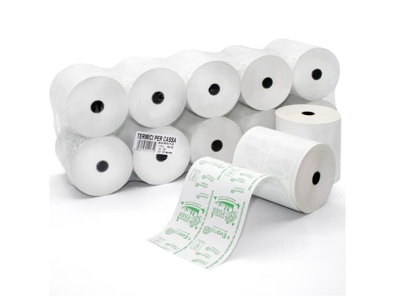 Rotoli registratore di cassa Rotolificio Pugliese Evoroll lunga durata 57 mm x 60 m foro 12 mm  conf. da 10 – 5760T10
