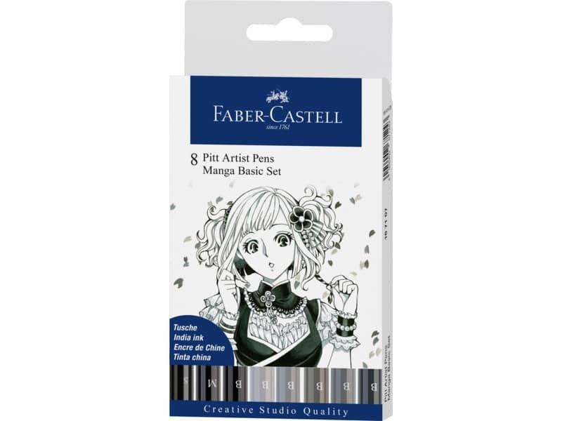 Penna inchiostro pigmentato Faber Castell Pitt Artist conf. 8 pezzi – Manga set grigio – 167107