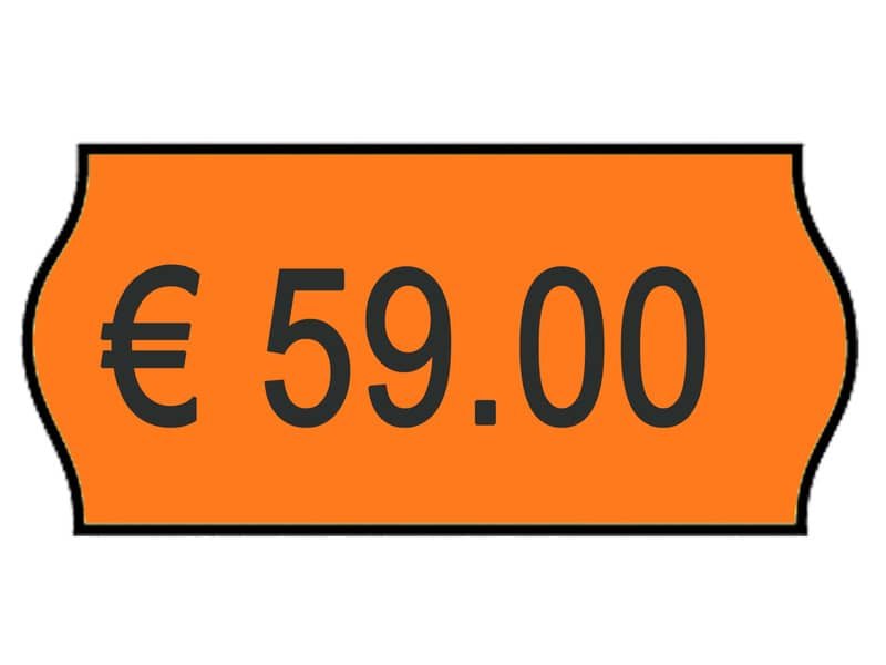 Rotolo da 1000 etichette per prezzatrice Printex sagomate 26×12 mm arancio perm. conf. 10 rotoli – 2612sfp10ar