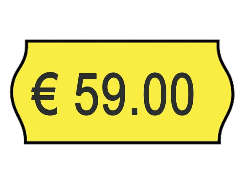 Rotolo da 1000 etichette per prezzatrice Printex sagomate 26×12 mm giallo perm. conf. 10 rotoli – 2612sfp10gi