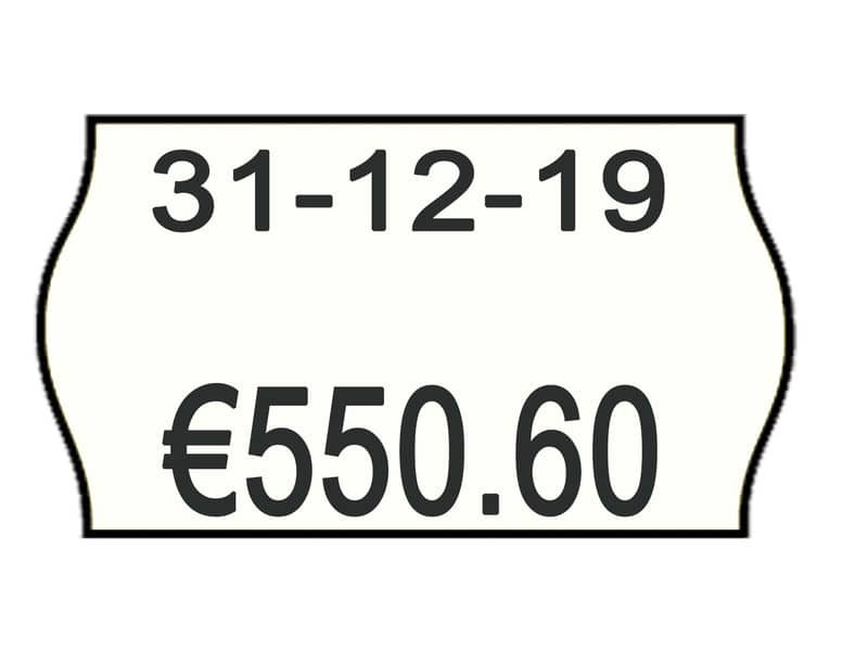 Rotolo 1000 etichette Printex sagomate 26×16 mm bianco con stampa rossa SCONTATO  conf. 10 – 2616sbp10st
