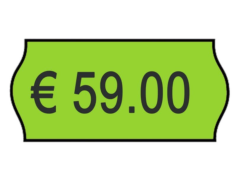 Rotolo da 1000 etichette per prezzatrice Printex sagomate 26×12 mm verde perm. conf. 10 rotoli – 2612sfp10ve