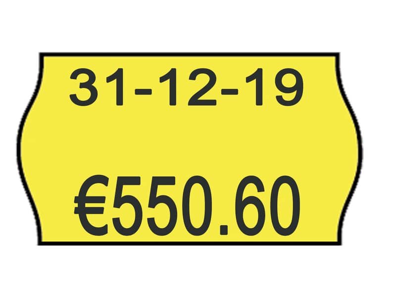 Rotolo da 1000 etichette per prezzatrice Printex sagomate 26×16 mm giallo fluo permanente  conf. 10 rotoli – 2616sfp7gi