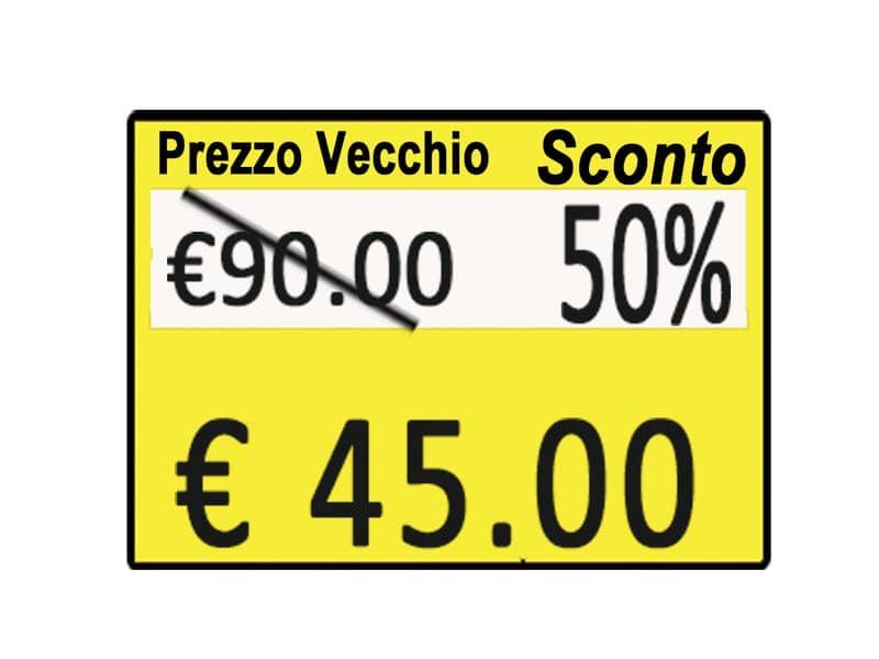 Rotolo da 600 etichette per prezzatrice Printex prezzo/sconto 26×19 mm giallo perm.  conf. 10 rotoli – B10/2619/CPGSTS