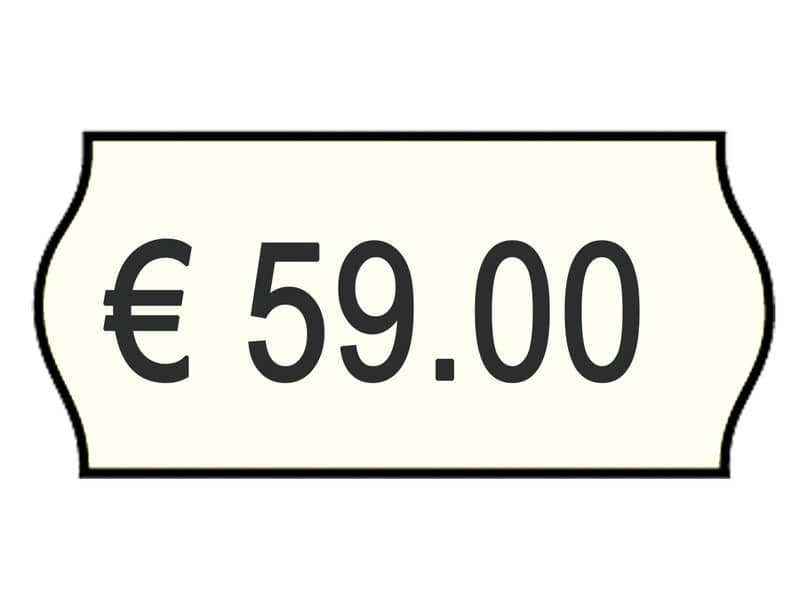 Rotolo da 1000 etichette per prezzatrice Printex sagomate 26×12 mm bianco removibile  conf. 10 rotoli – 2612sbr10