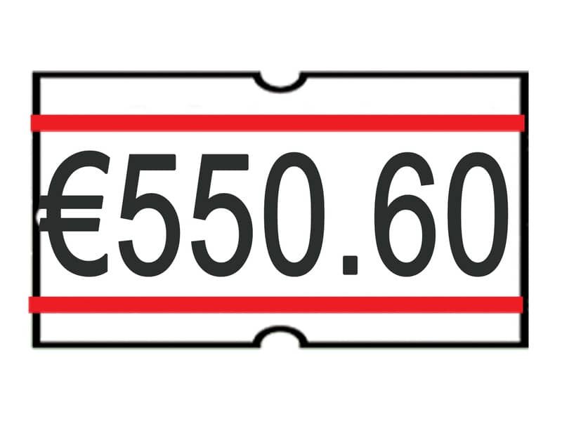 Rotolo da 1200 etichette per prezzatrice Printex rettangolari 21×12 mm bianco/rosso permanenti conf. 10 rotoli