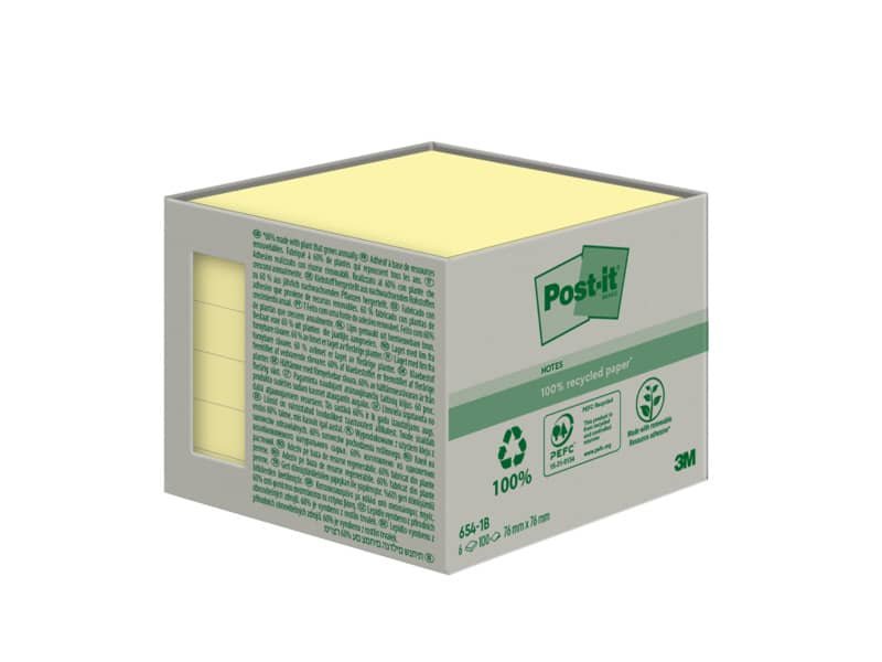 Foglietti riposizionabili Post-it© in carta riciclata Giallo Canary – 76×76 mm – 6 blocchetti da 100 ff