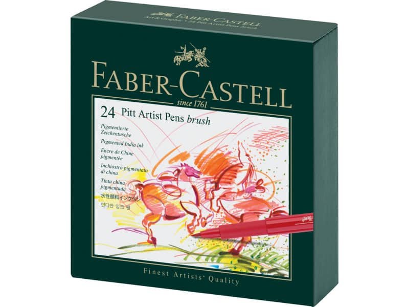 Penna inchiostro pigmentato Faber Castell Pitt Artist Brush Box colori assortiti conf. 24 pezzi – 167147