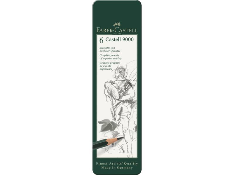 Astuccio in metallo 6 matite Faber-Castell 9000 – gradazioni assortite – 119063