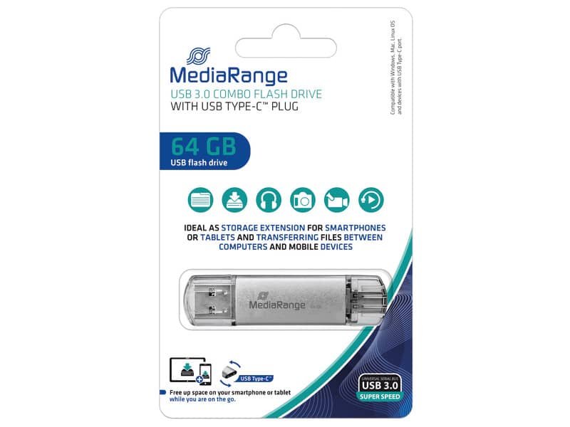 Chiavetta USB 3.0 Media Range con spina USB Type-Cª – 64 GB – argento MR937