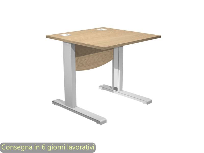 Scrivania piano rovere 80x80xH.73 cm con Modesty Panel gamba a L in metallo grigio alluminio Flex – URB/V-80 + MOD/C