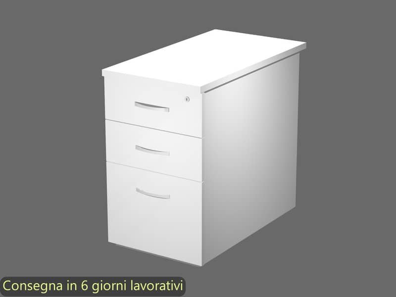 Cassettiera alta bianca 2 cassetti + 1 classificatore 44x80x73 cm complanare alle scrivania – montata – Flex CA80/3