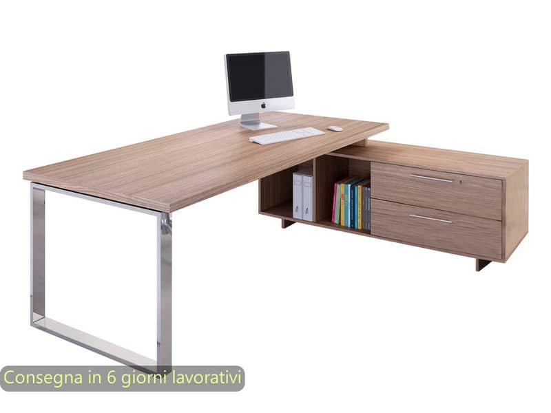 Scrivania manageriale ciliegio arabis 225x170xH.74 cm gamba ad anello con mobile portante linea Flora – 902RIT/M/K