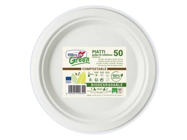 Piatti frutta monouso biodegradabili Dopla Green  17,5 cm polpa di cellulosa bianco  conf.50 - 7758