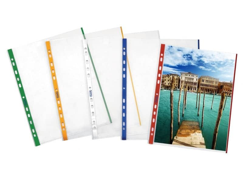 Buste a perforazione universale goffrate FAVORIT A4 banda blu – linear conf. 10 pezzi – 100460032