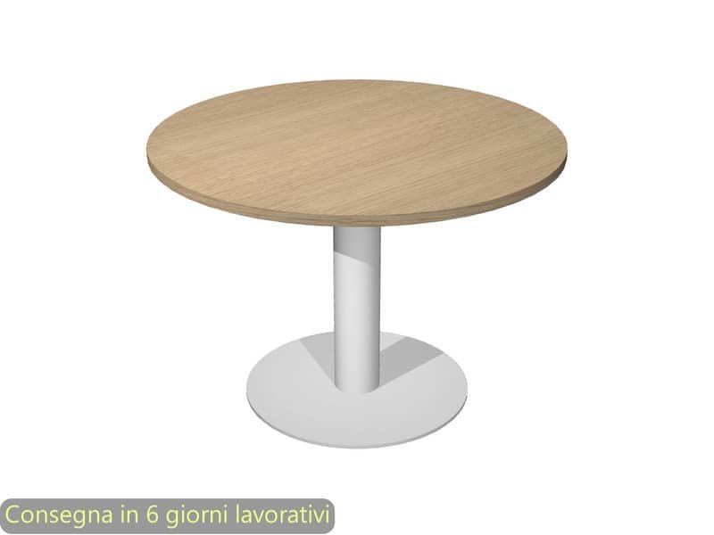 Tavolo riunione rotondo piano rovere 100xH.73 cm gamba sezione rotonda in metallo alluminio linea Flex PR10-B50/C