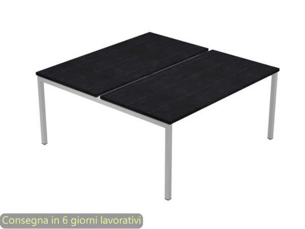 Scrivania Bench doppia piano nero venato frassino 140x164x72,5 cm gamba a ponte metallo Presto Venere Plus 662B-NOPAR/8