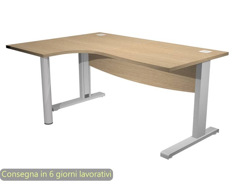 Scrivania ad angolo Compact piano rovere 160x120xH.73 cm gamba a L in metallo + supporto lato sinistro – linea Flex