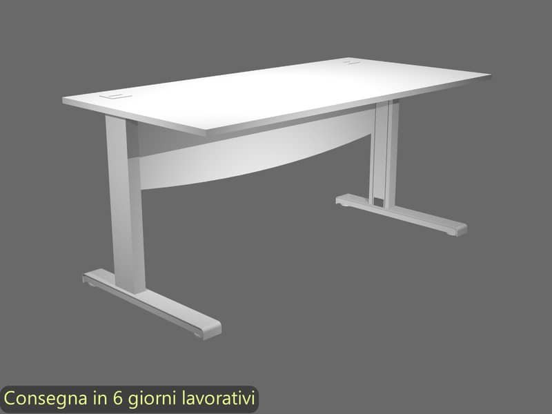 Scrivania piano bianco 140x80xH.73 cm con Modesty Panel gamba a L in metallo grigio alluminio Flex URB/V-140 + MOD/3