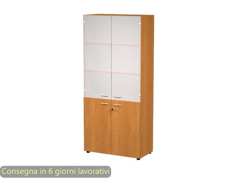 Armadio alto noce con 2 ante basse + 2 ante medie in vetro 90×45,8×200 cm linea componibili 2898 – AR/ST+AB+AVM/4