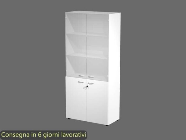 Armadio alto bianco con 2 ante basse + 2 ante medie in vetro 90x45,8x200 cm linea componibili 2898 - AR/ST+AB+AVM/33