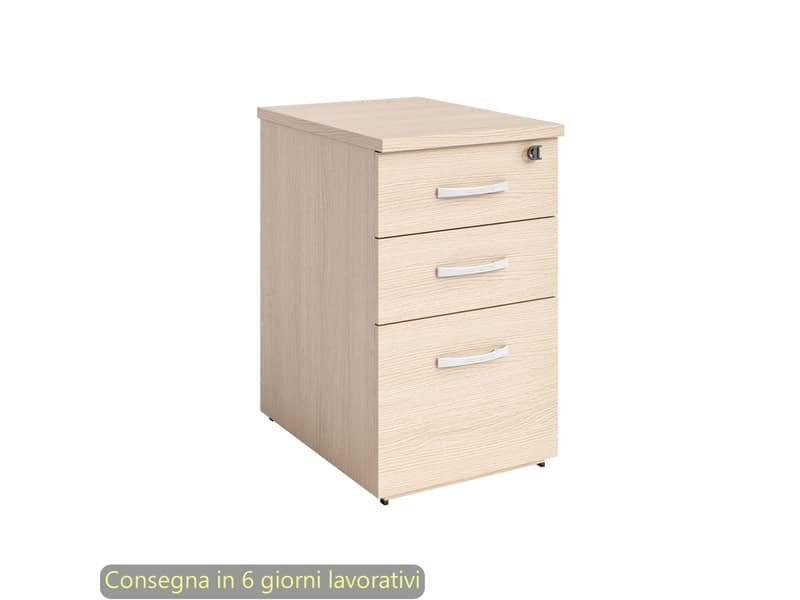 Cassettiera alta rovere 2 cassetti + 1 classificatore 44x60x73 cm complanare alle scrivania – montata – linea Flex