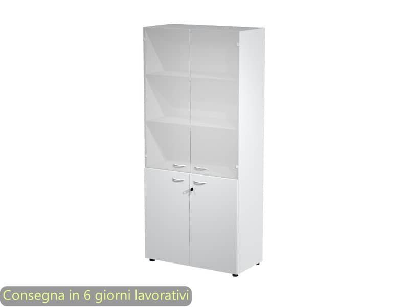 Armadio alto grigio con 2 ante basse + 2 ante medie in vetro 90×45,8×200 cm linea componibili 2898 – AR/ST+AB+AVM/9