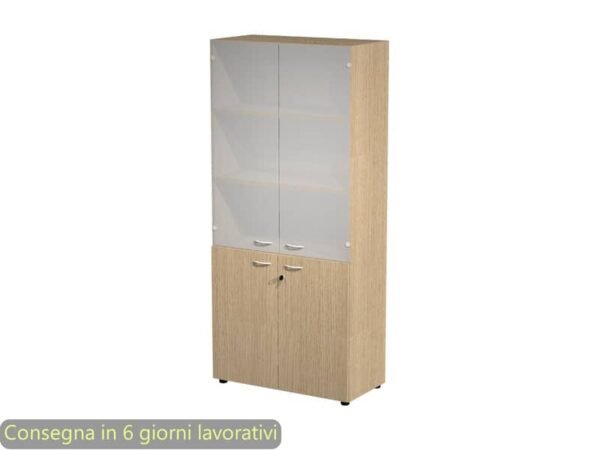 Armadio alto rovere con 2 ante basse + 2 ante medie in vetro 90x45,8x200 cm linea componibili 2898 - AR/ST+AB+AVM/C