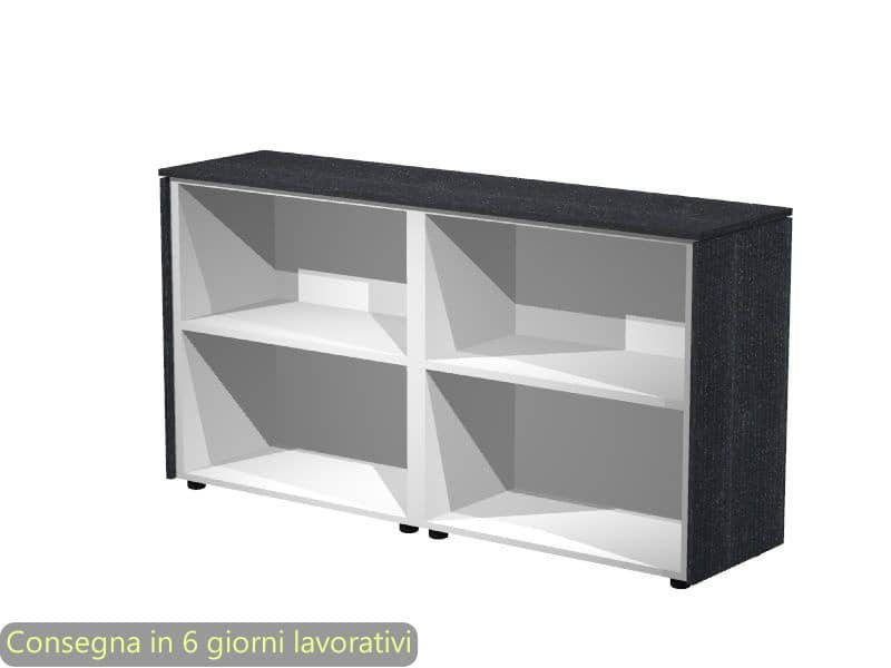 Mobile a giorno basso doppio top nero venato frassino163x43x81,4 cm struttura grigio alluminio Flora Artexport 930C/8