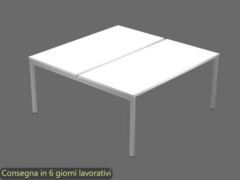 Scrivania Bench doppia piano bianco 140x164x72,5 cm gamba a ponte in metallo grigio Presto Venere Plus – 662B-NOPAR/3