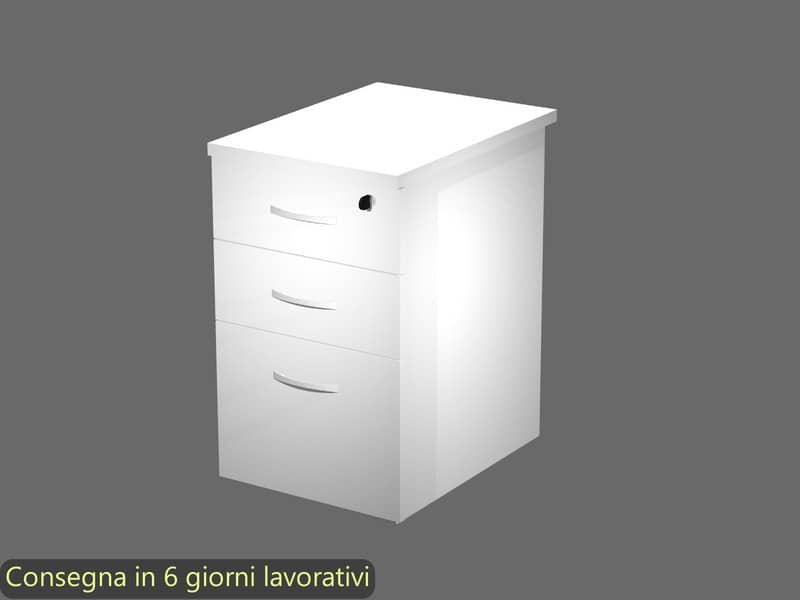 Cassettiera alta bianca 2 cassetti + 1 classificatore 44x60x73 cm complanare alle scrivania – montata – linea Flex